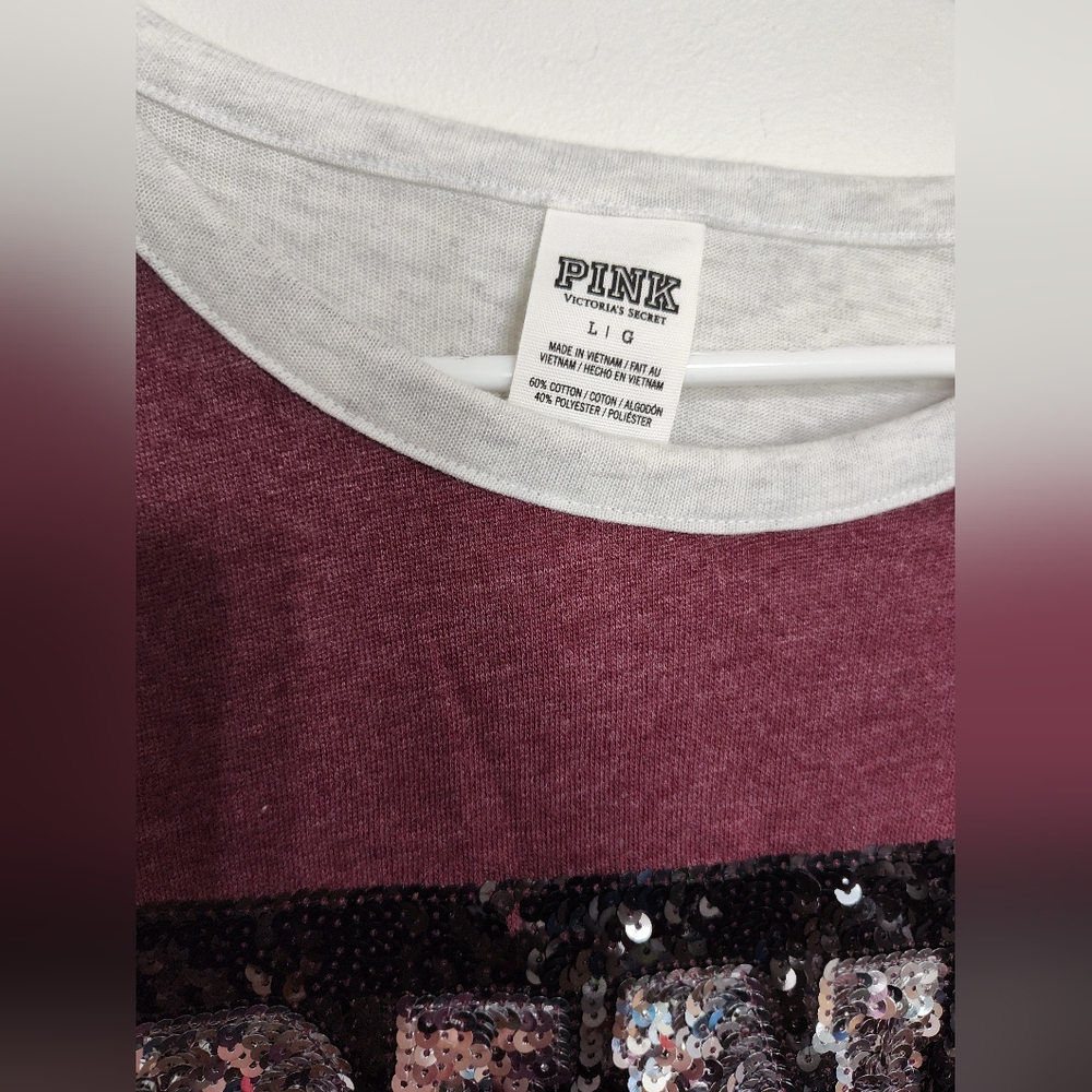 PINK VICTORIA'S SECRET Burgundy Grey Black Silver Sequins Top Large - Picture 3 of 4